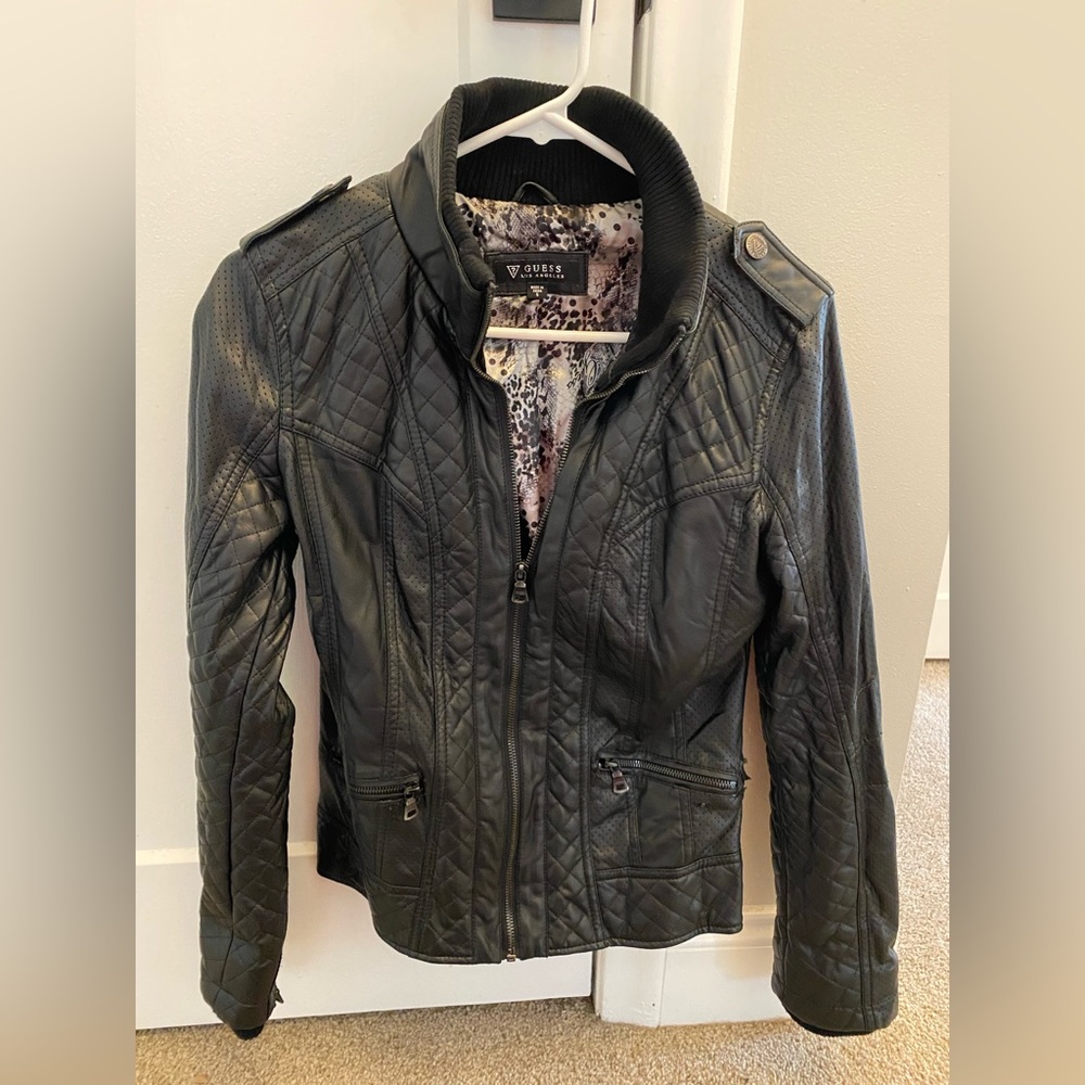 Womens Guess faux black leather jacket
